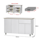 Deena Series 4/4-Door Kitchen Cabinet with Drawers in White Colour