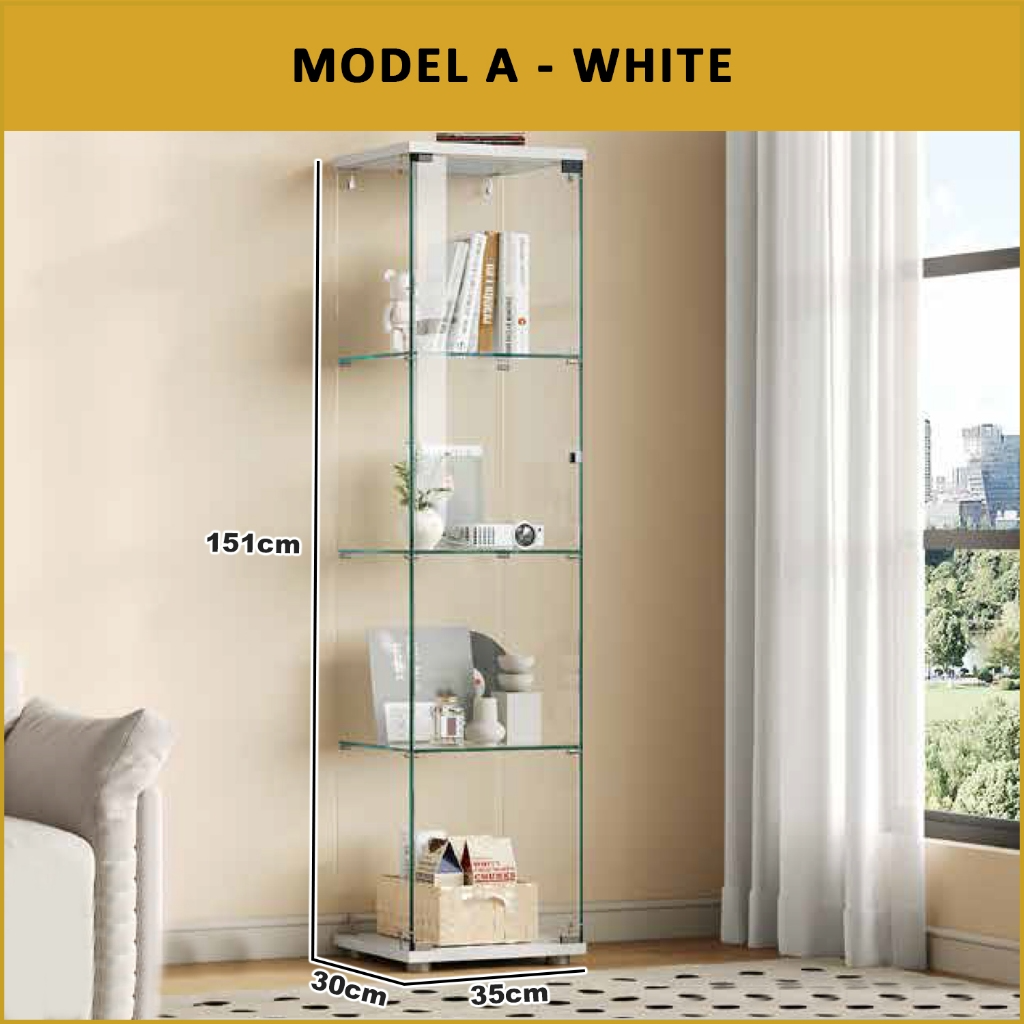 Haley Heavy-Duty Tempered Glass Display Cabinet in Black or White Colour