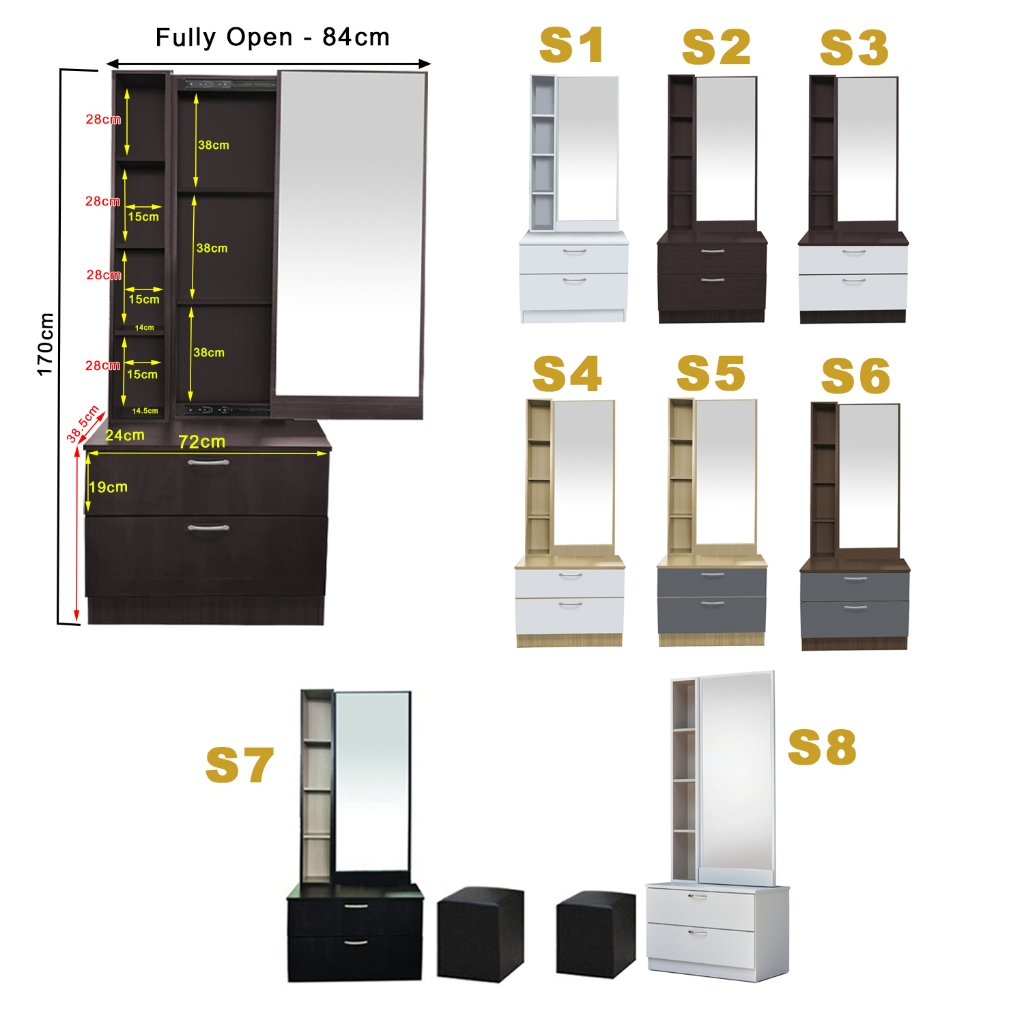 Minna Series Dressing Table With Mirror In Walnut And White Wash (Model S)
