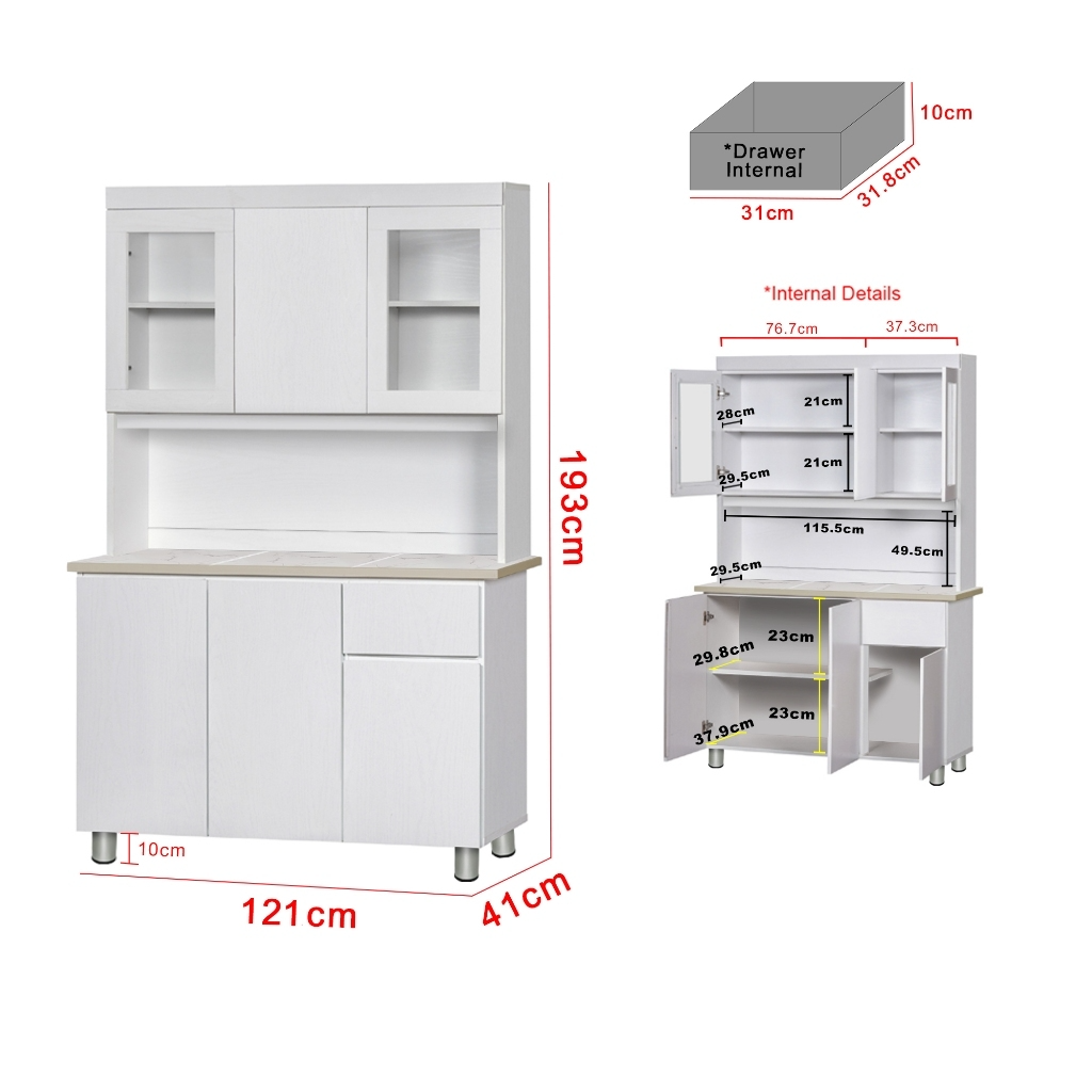 Deena Series 2/3-Door Kitchen Cabinet with Drawers in White Colour with Top