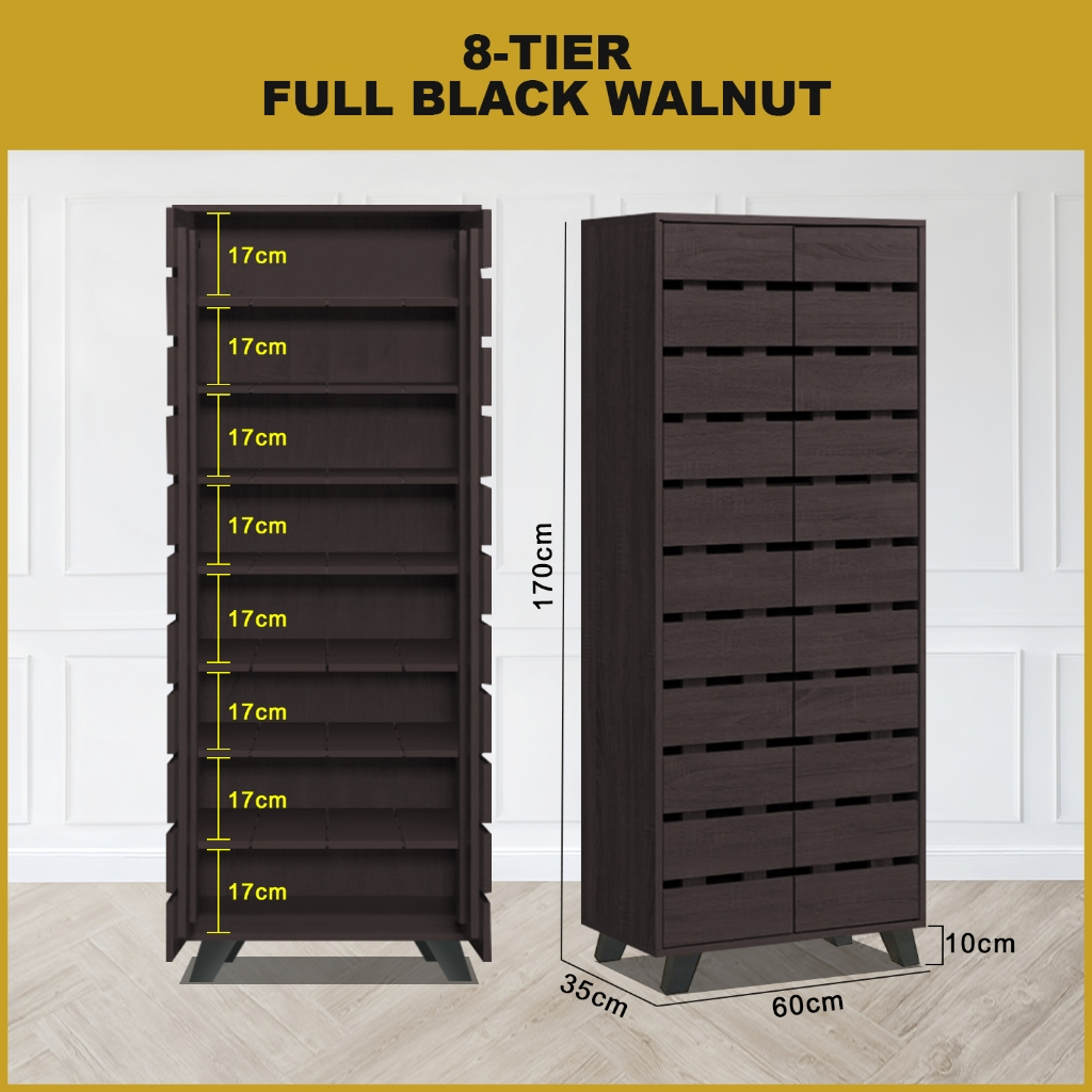 Lumi 8 Tier Premium Shoe Cabinet Soft Closing Fully Laminated Back Panel in 3 Colours