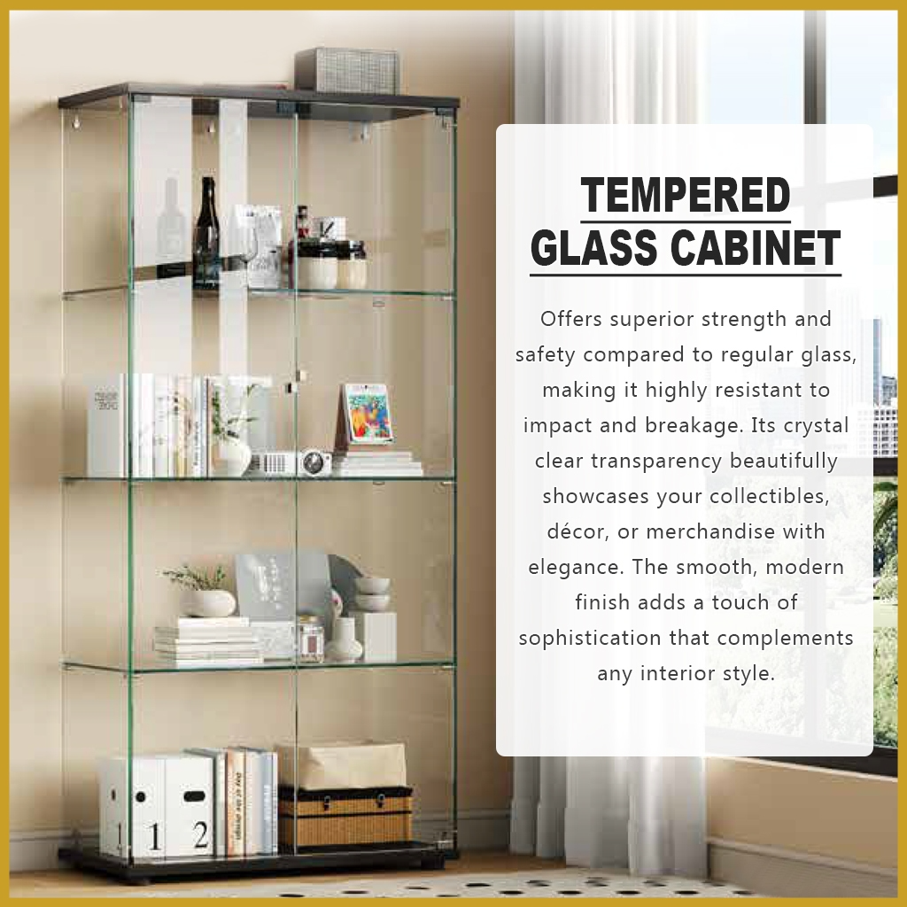 Haley Heavy-Duty Tempered Glass Display Cabinet in Black or White Colour