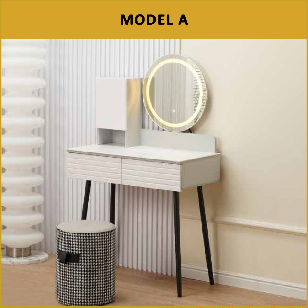 Benni (Model A) Premium Dressing Table with Led Backlit Mirror, with Drawers and Stool