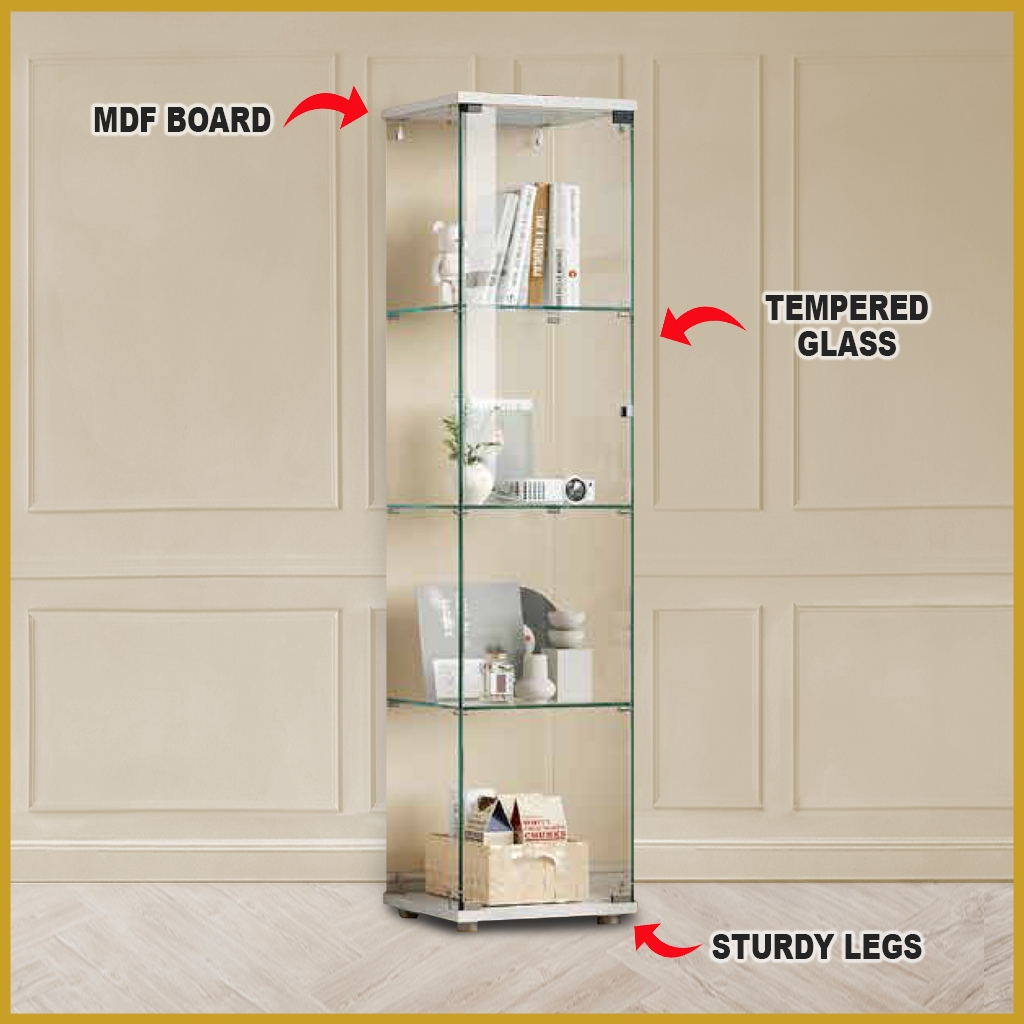 Haley Heavy-Duty Tempered Glass Display Cabinet in Black or White Colour