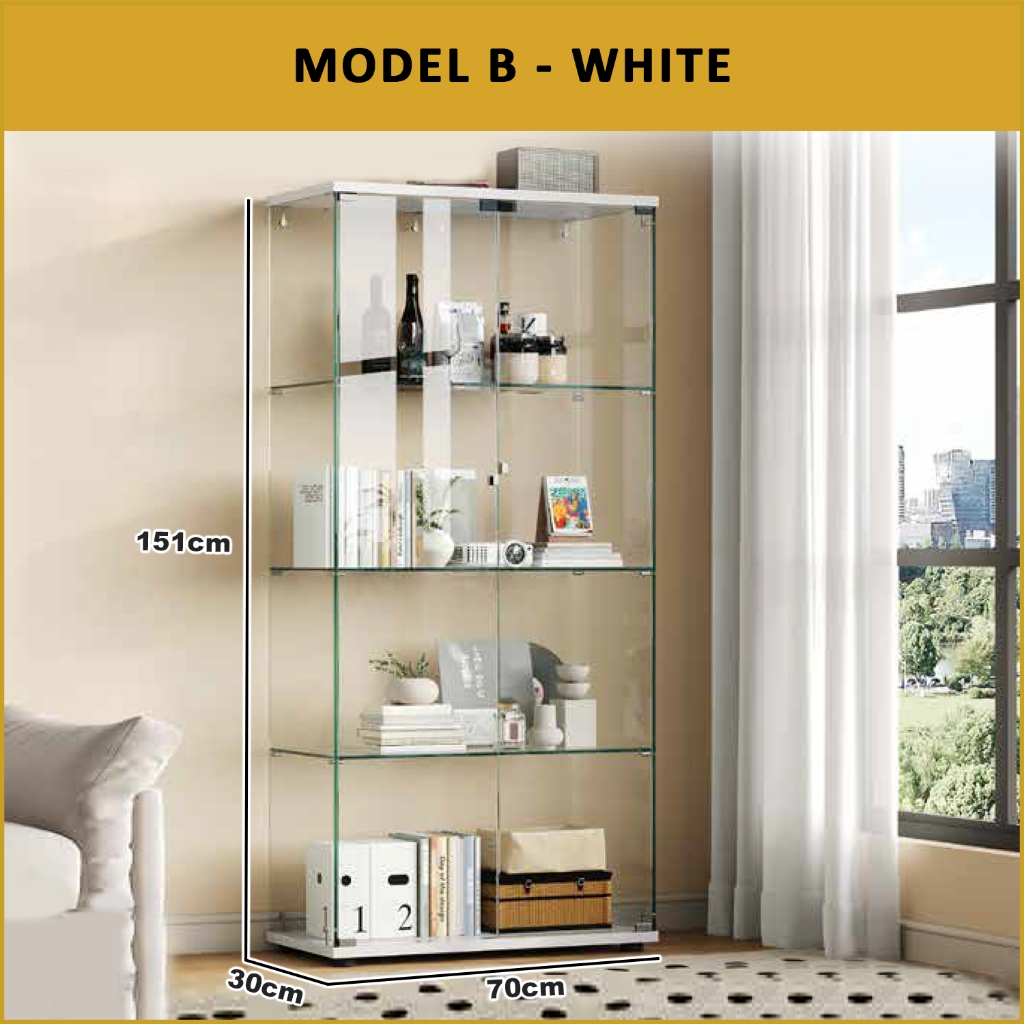 Haley Heavy-Duty Tempered Glass Display Cabinet in Black or White Colour