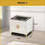 Evon (Model B and C) Bedside Table with Drawers and Wireless Charger Top with 3-Colour Led Lights