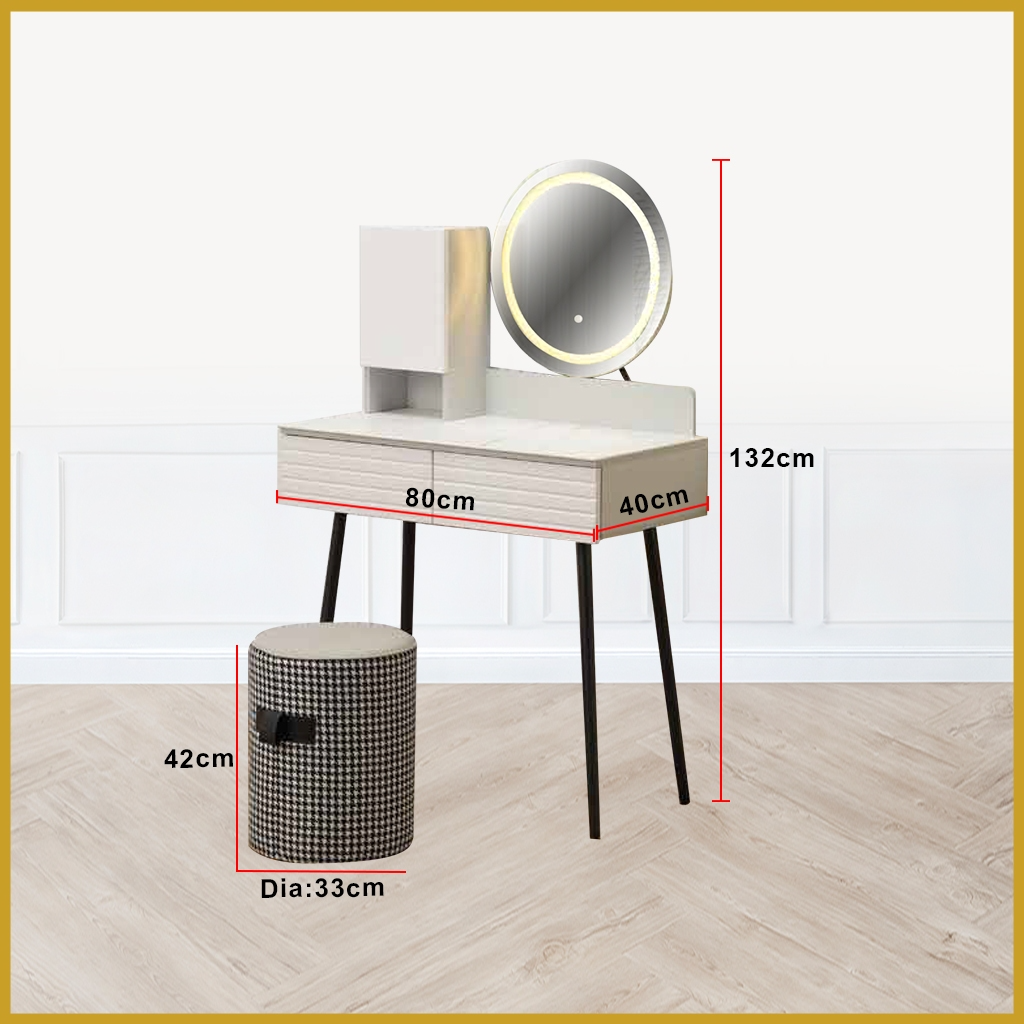 Benni (Model A) Premium Dressing Table with Led Backlit Mirror, with Drawers and Stool