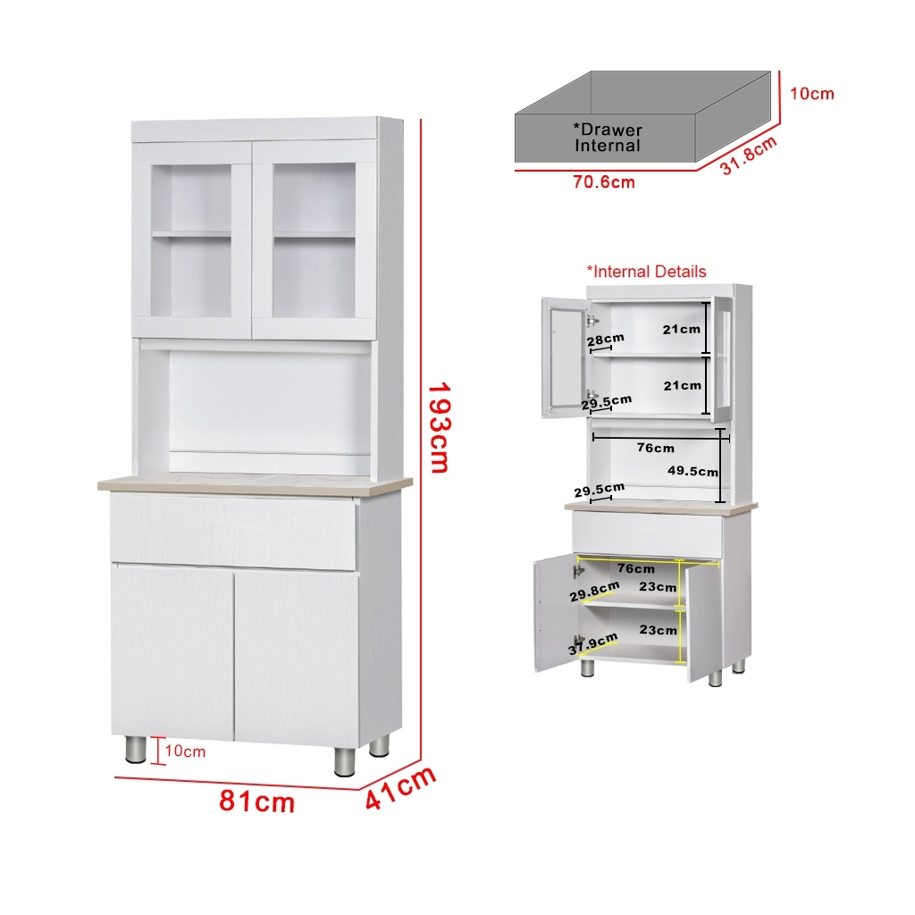 Deena Series 1/2-Door Kitchen Cabinet with Drawers in White Colour with Top