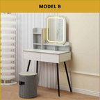 Benni (Model B) Premium Dressing Table with Led Backlit Mirror, with Drawers and Stool