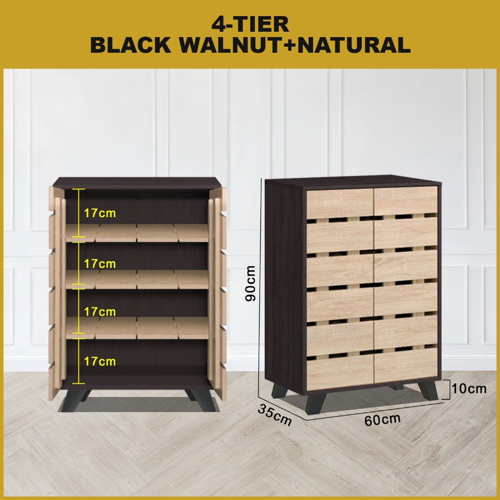 Lumi 4 Tier Premium Shoe Cabinet Soft Closing Fully Laminated Back Panel in 3 Colours