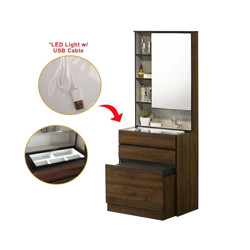 Mirna Dressing Table With Mirror In Walnut And White Wash