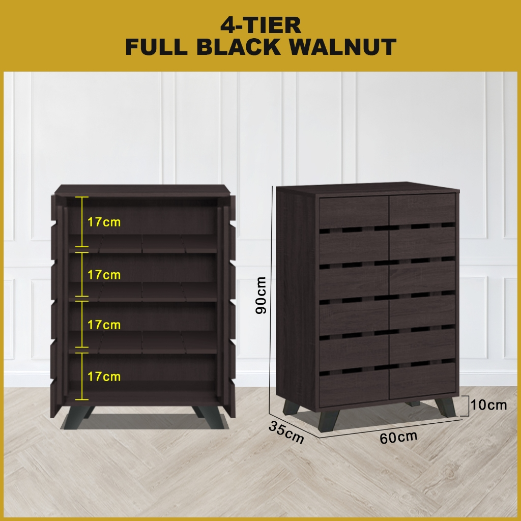 Lumi 4 Tier Premium Shoe Cabinet Soft Closing Fully Laminated Back Panel in 3 Colours