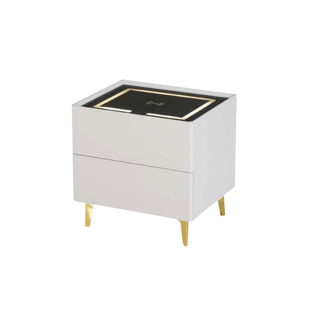 Evon (Model A) Bedside Table with Drawers and Wireless Charger Top with 3-Colour Led Lights