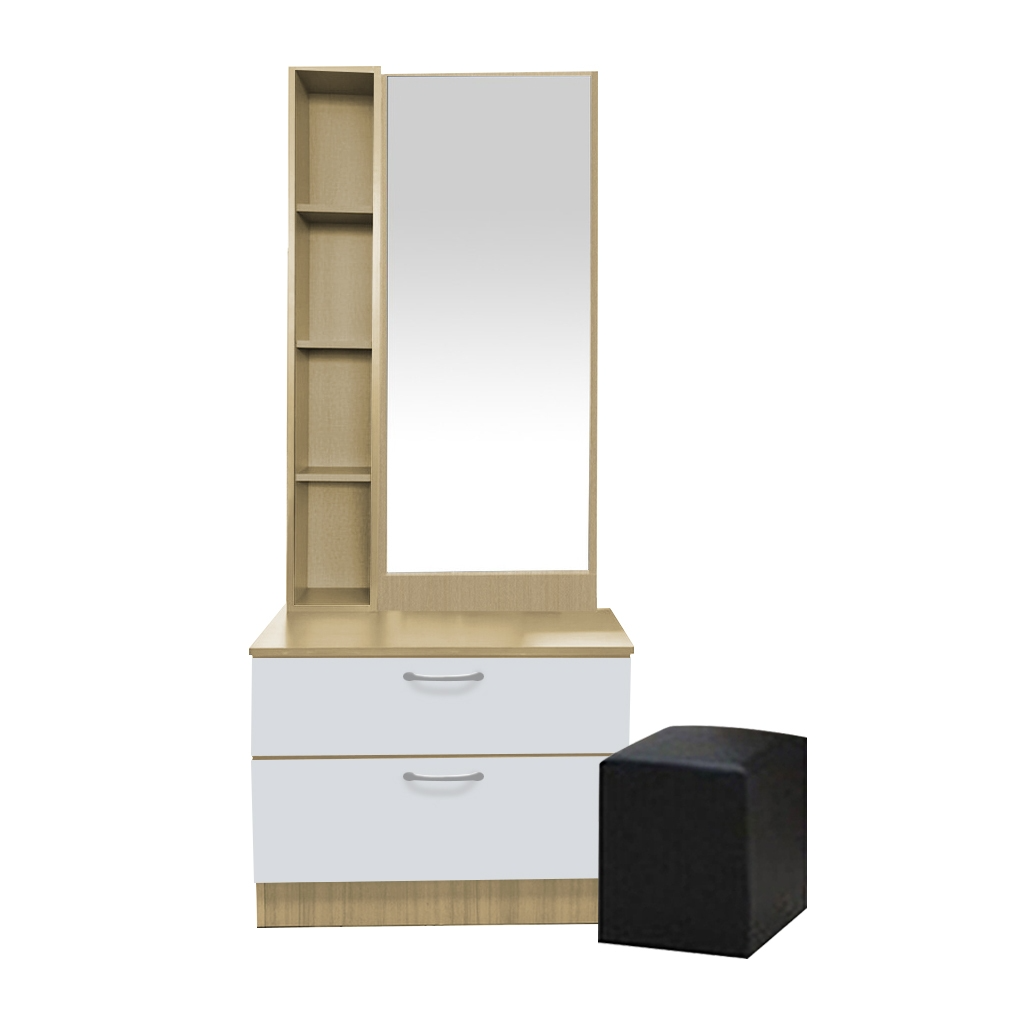 Minna Series Dressing Table With Mirror In Walnut And White Wash (Model S)