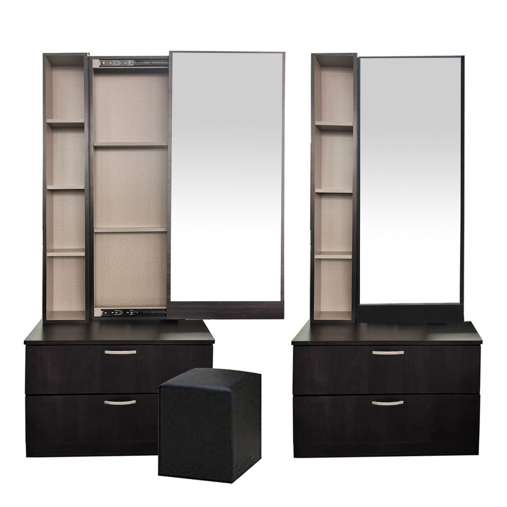Minna Series Dressing Table With Mirror In Walnut And White Wash (Model S)