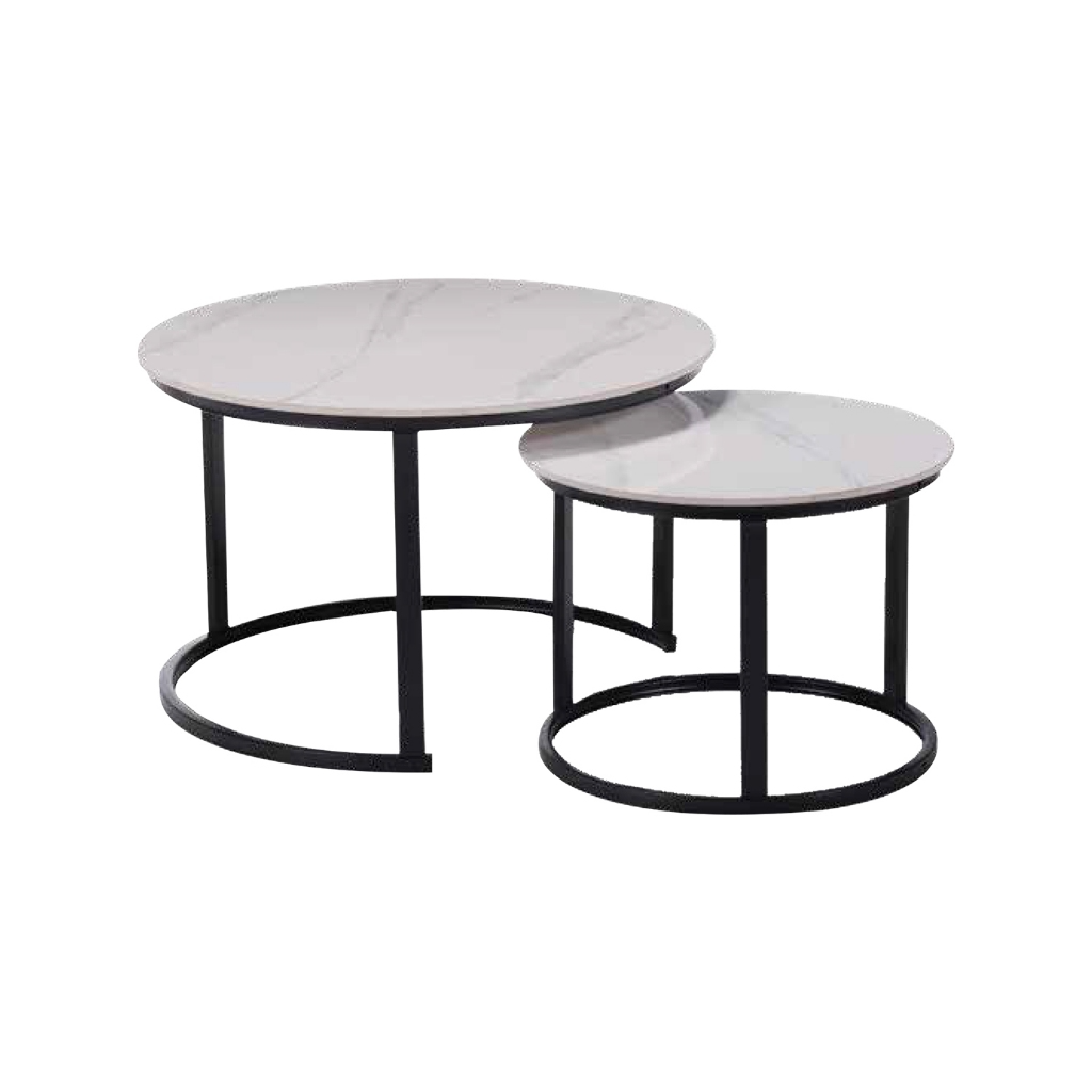 Farra Premium Coffee Center Table Steel Metal Leg + Marble Ceramic Top - 2 Colors