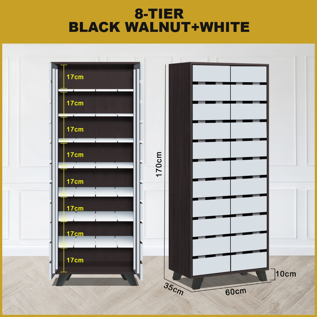 Lumi 8 Tier Premium Shoe Cabinet Soft Closing Fully Laminated Back Panel in 3 Colours