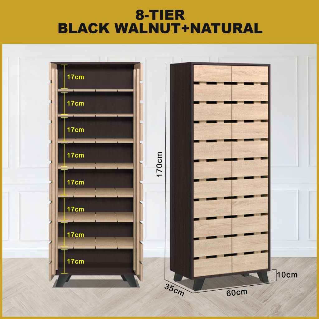 Lumi 8 Tier Premium Shoe Cabinet Soft Closing Fully Laminated Back Panel in 3 Colours