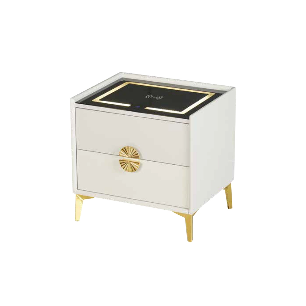 Evon (Model B and C) Bedside Table with Drawers and Wireless Charger Top with 3-Colour Led Lights