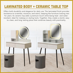 Benni (Model A) Premium Dressing Table with Led Backlit Mirror, with Drawers and Stool
