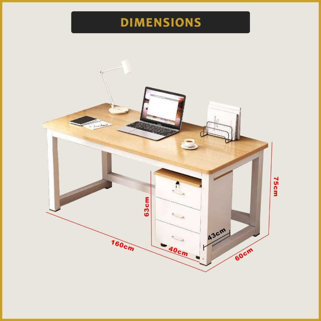 Demmi Computer Table with 3-Drawer Pedestal Working Study Laptop Table
