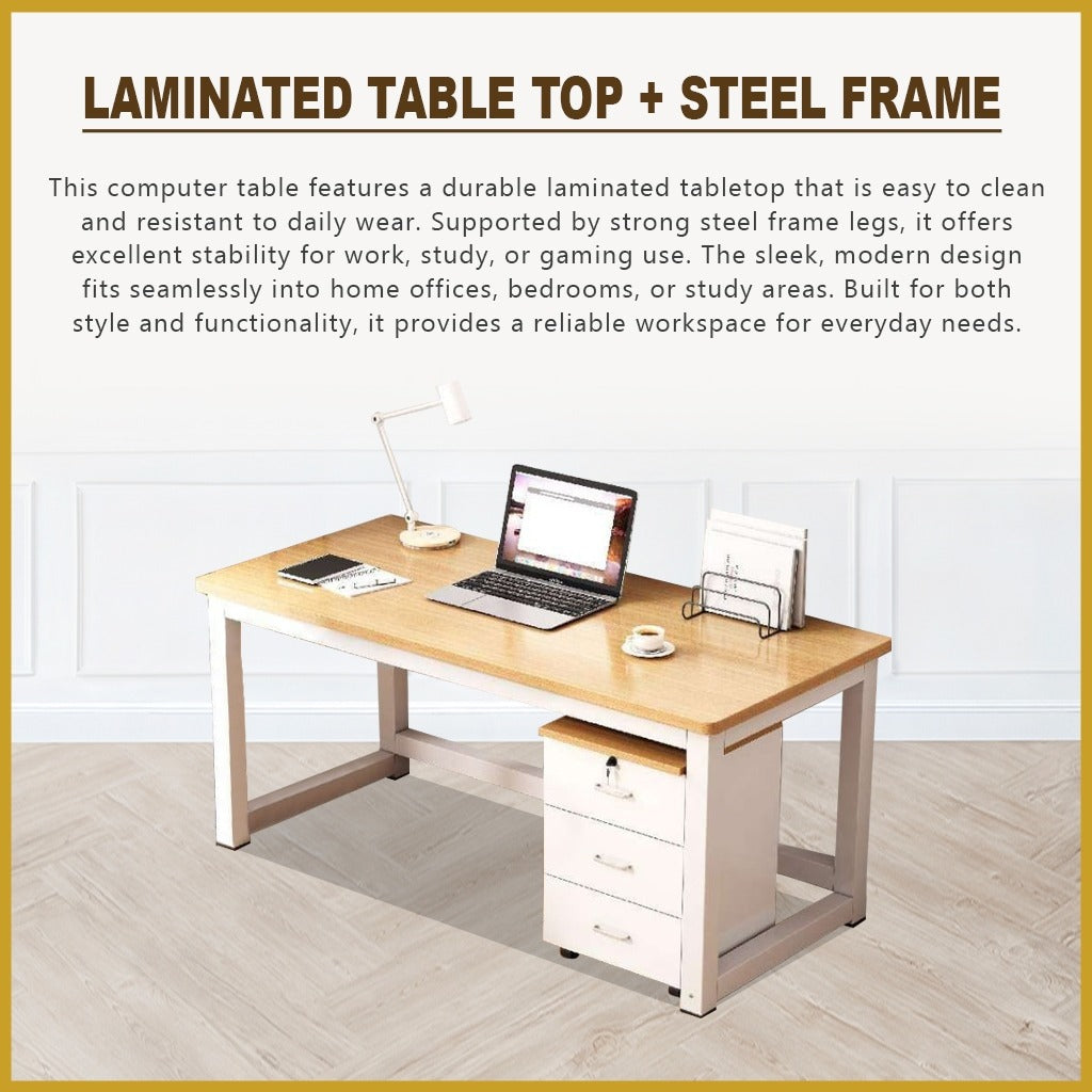 Demmi Computer Table with 3-Drawer Pedestal Working Study Laptop Table