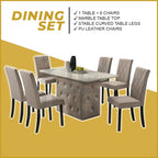 Myko 1+6 Pet Friendly Fabric Upholstered Stand and Dining Chair with Marble Table