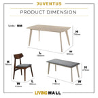 Juventus Dining Set Table with Chair & Bench in Walnut Color