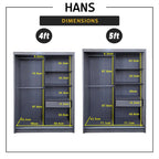 Hans Series 4FT/5FT 2-Door Sliding Door Wardrobe in White Wash or Dark Grey