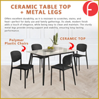 Biron 1+4 Dining Set Table with Chair Ceramic Table Top with Metal Legs