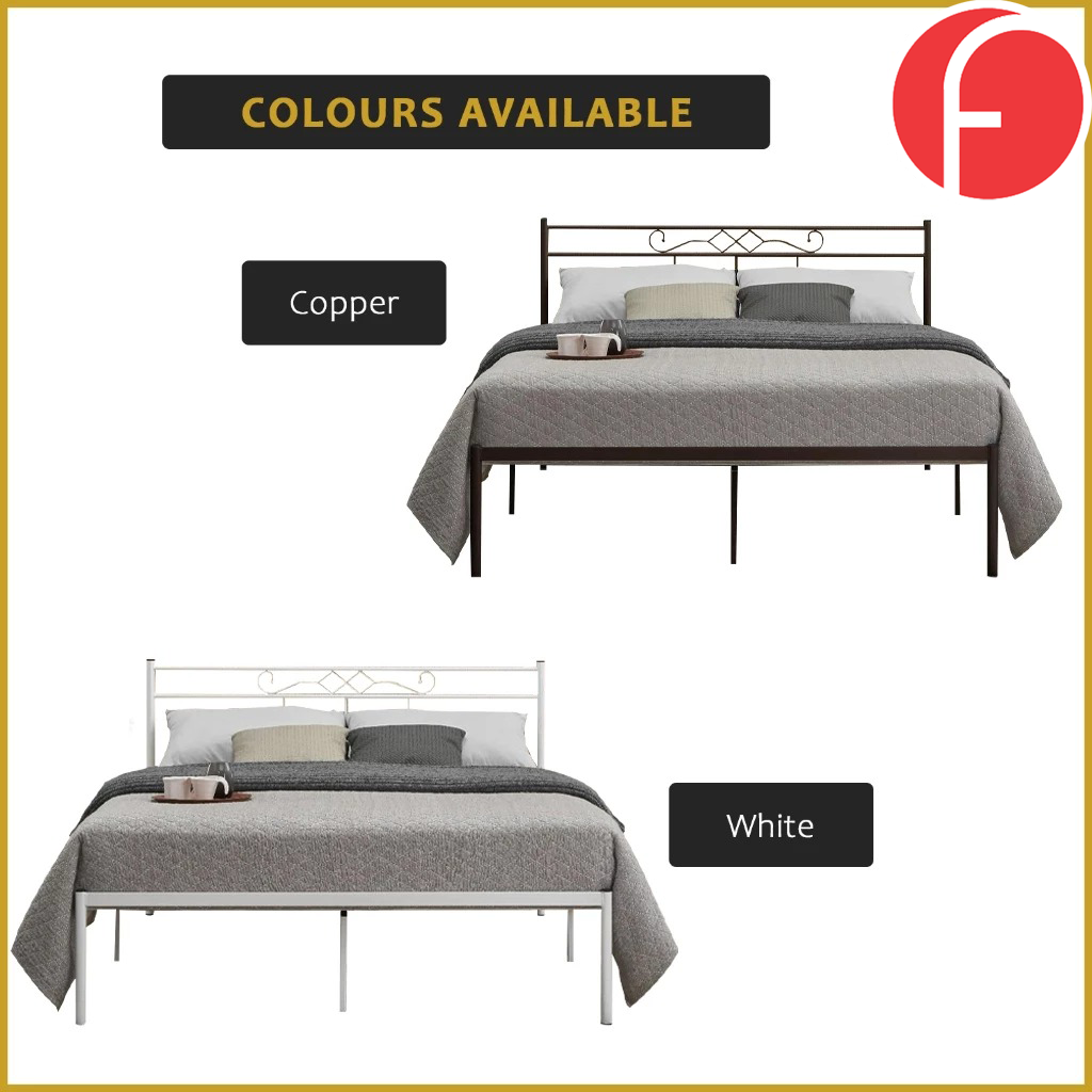 Jude Queen Metal Bed Frame in Copper or White Colour - w/ Mattress Option