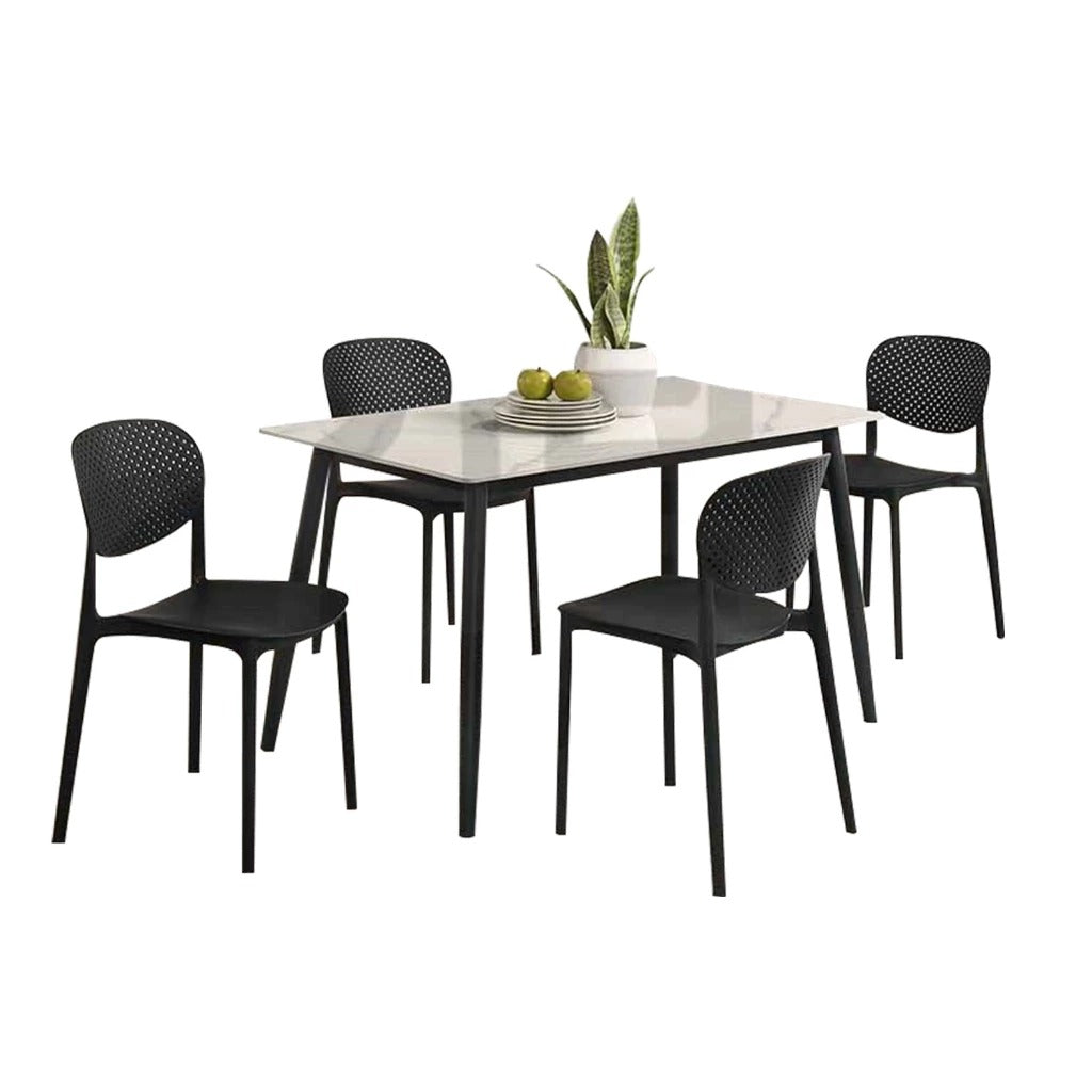 Biron 1+4 Dining Set Table with Chair Ceramic Table Top with Metal Legs
