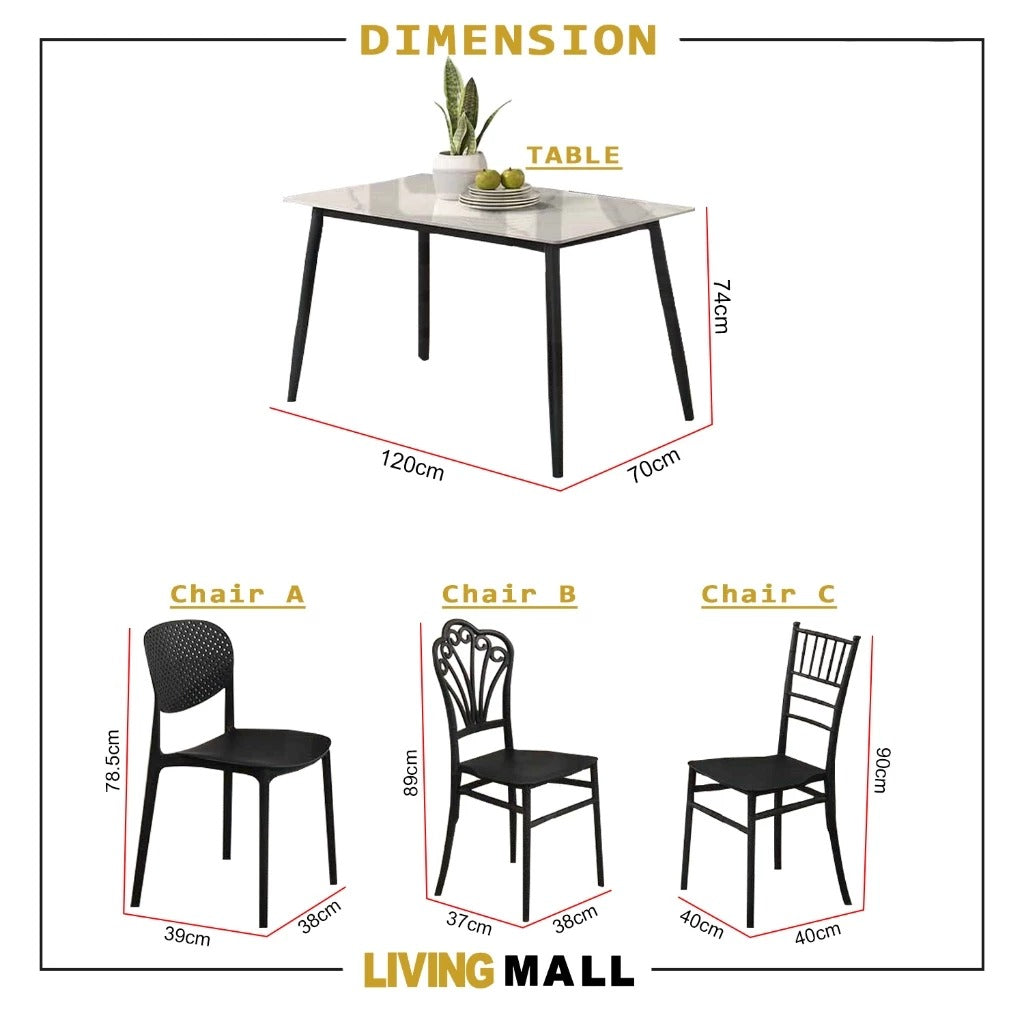 Biron 1+4 Dining Set Table with Chair Ceramic Table Top with Metal Legs