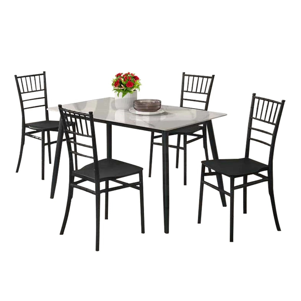 Biron 1+4 Dining Set Table with Chair Ceramic Table Top with Metal Legs