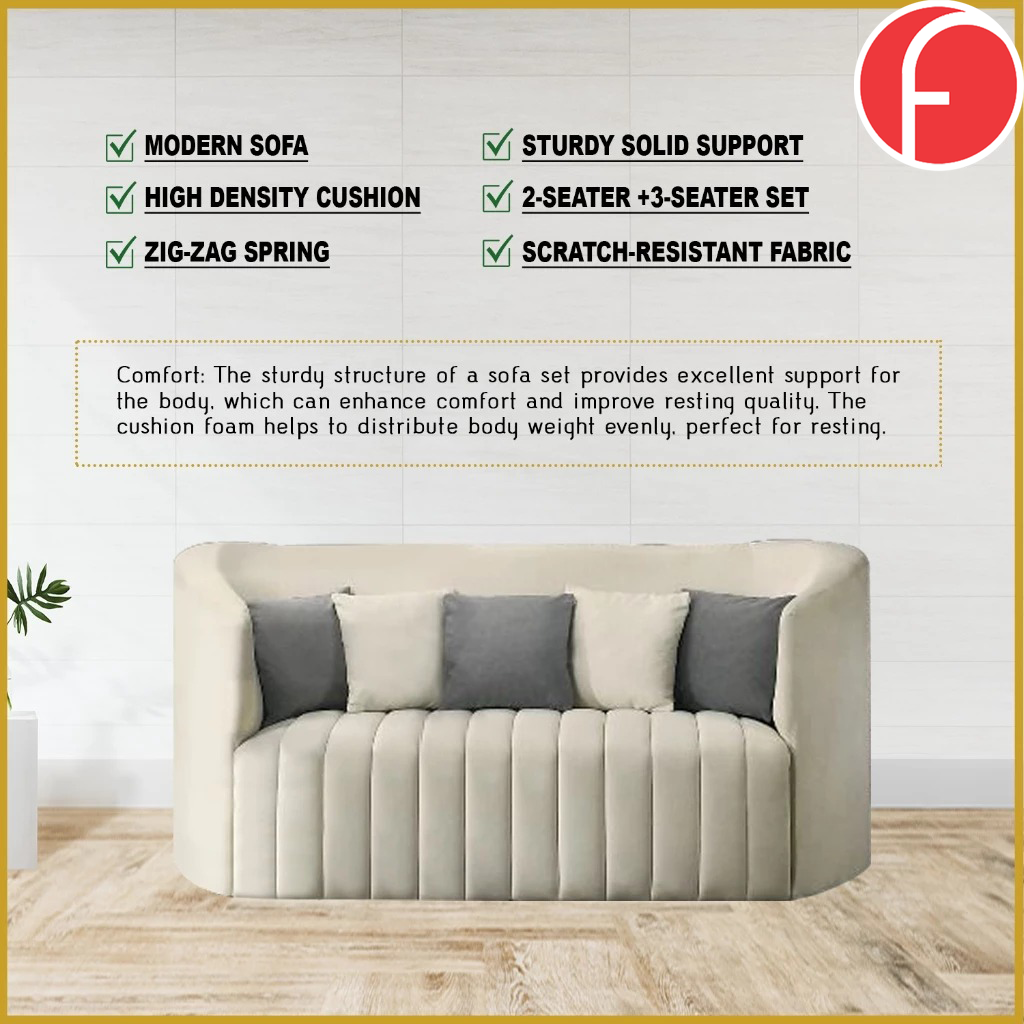 Marvin 2-Seater + 3-Seater Sofa Zigzag Spring in Scratch Resistant Fabric