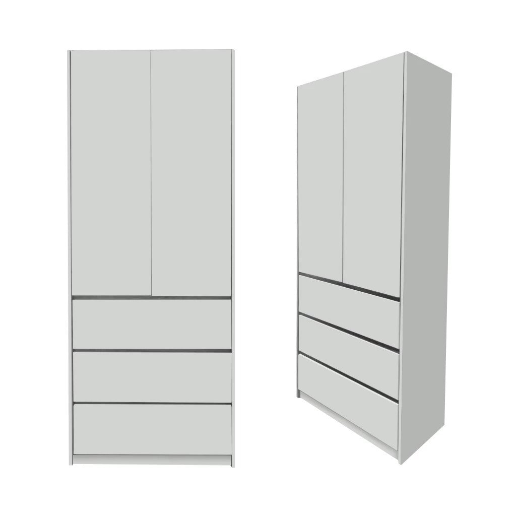 Nolin Modern 2 Door Hanging Wardrobe + 3 Layer Drawer Laminated Back Panel