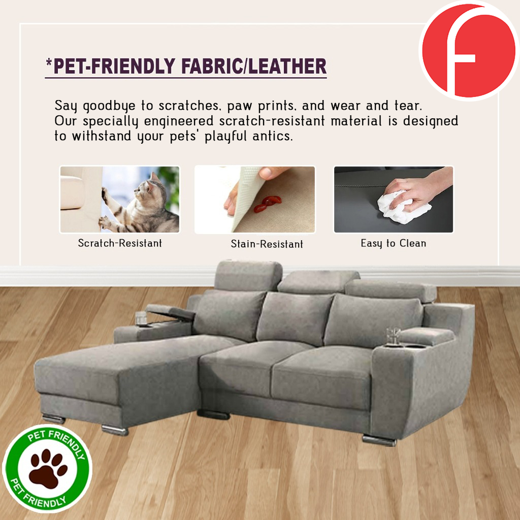 Kiaan Sofa Armrest Storage + Cup Holders 3/4L Shape Sofa Set w/ Pet-Friendly Option