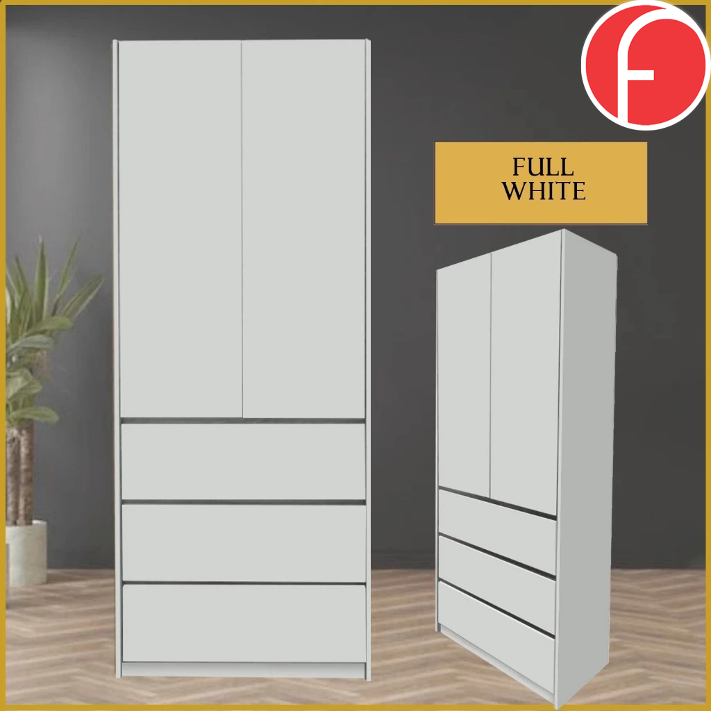 Nolin Modern 2 Door Hanging Wardrobe + 3 Layer Drawer Laminated Back Panel