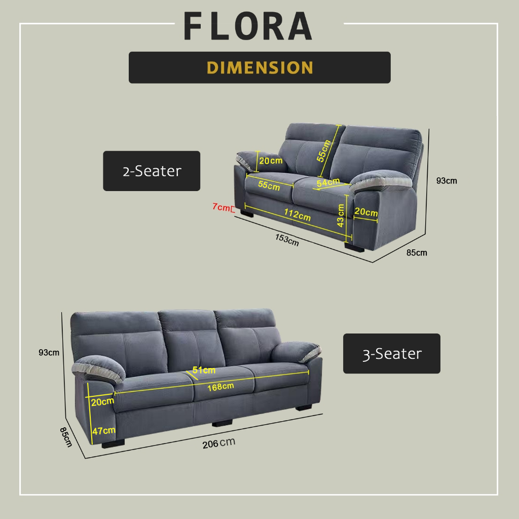 Flora 2/3-Seater Sofa Pocketed Spring / High Density Foam w/ PetFriendly Scratch-Resist