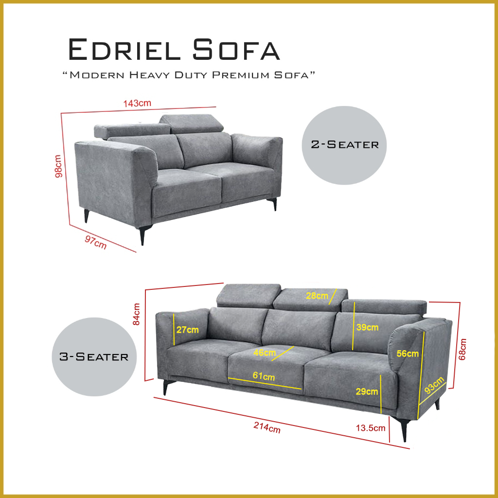 Edriel 2/3-Seater L-Shaped Sofa Scratch-Proof Upholstered Pet-Friendly in 50 Colors