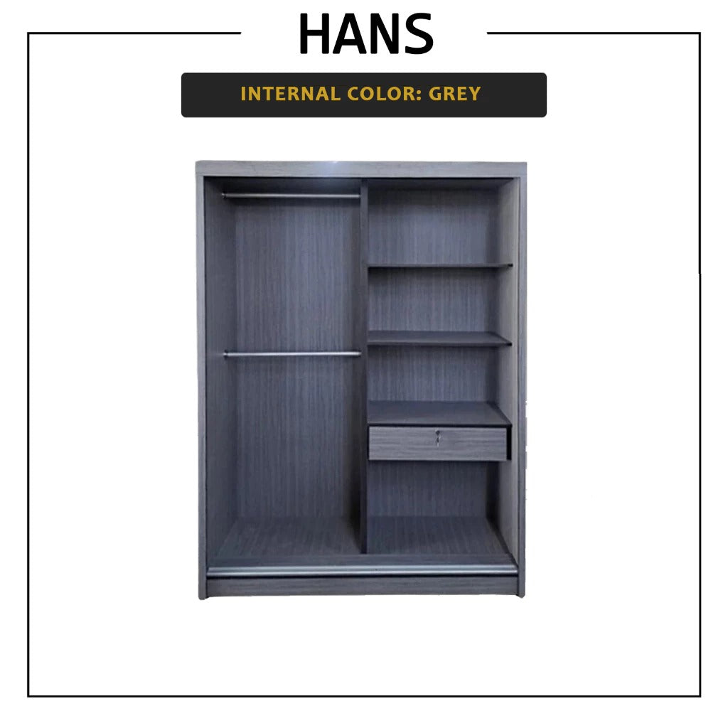 Hans Series 4FT/5FT 2-Door Sliding Door Wardrobe in White Wash or Dark Grey