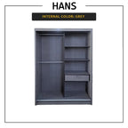 Hans Series 4FT/5FT 2-Door Sliding Door Wardrobe in White Wash or Dark Grey