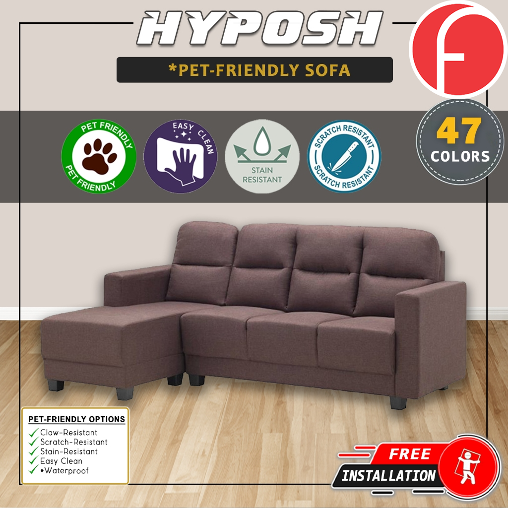 Hyposh L-Shaped Sofa Left/Right Chaise in 47 Colour -w/ PetFriendly Fabric/Leather