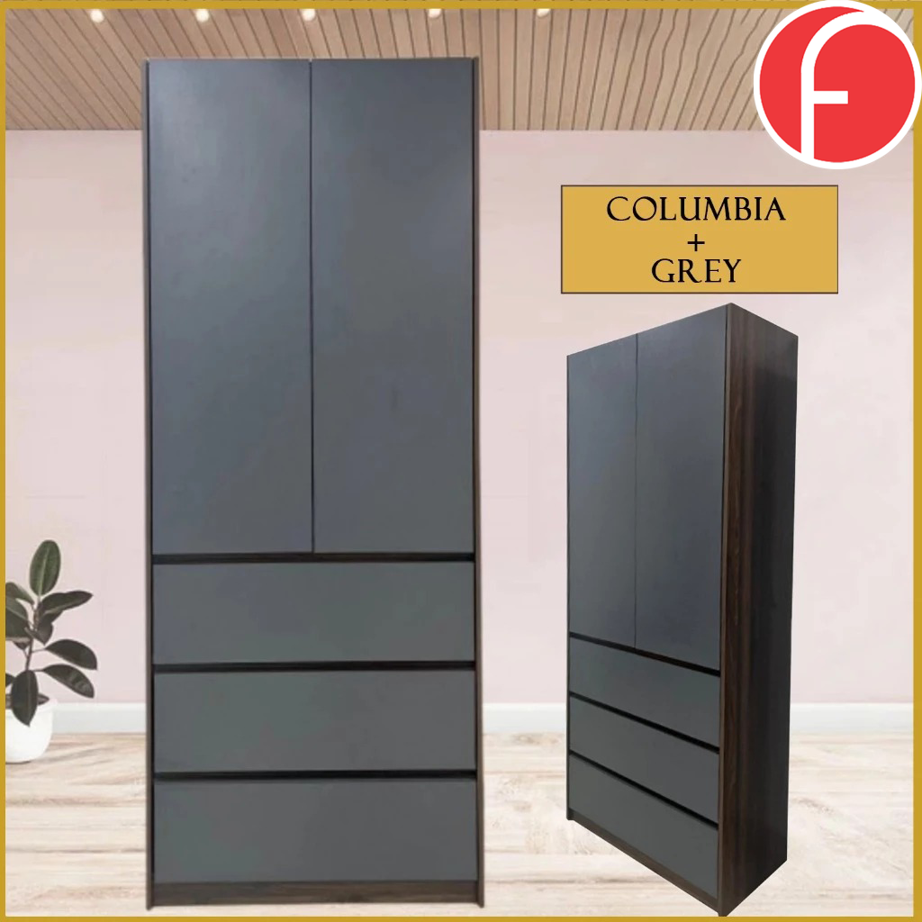 Nolin Modern 2 Door Hanging Wardrobe + 3 Layer Drawer Laminated Back Panel