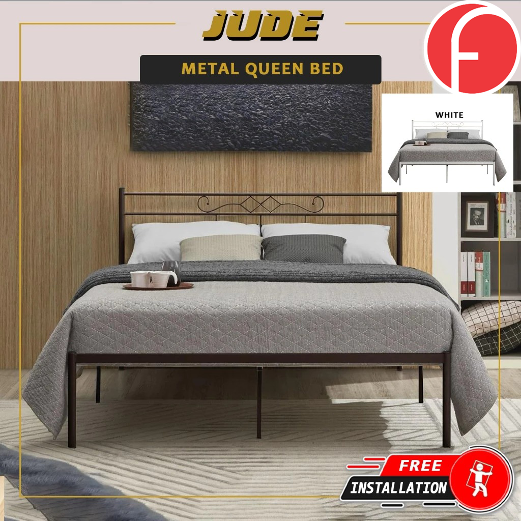 Jude Queen Metal Bed Frame in Copper or White Colour - w/ Mattress Option