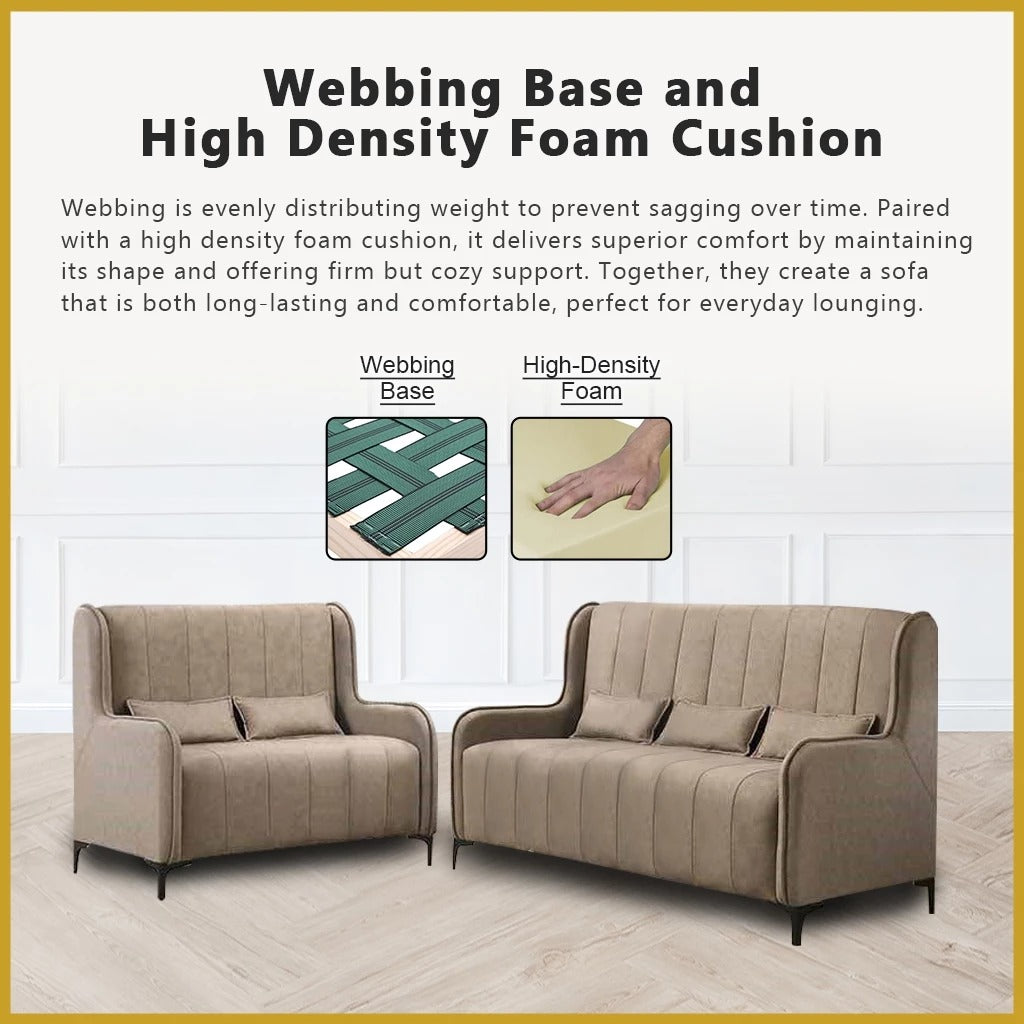 Odette High Back 2-Seater + 3-Seater Sofa Webbing with Foam - w/ PetFriendly Option