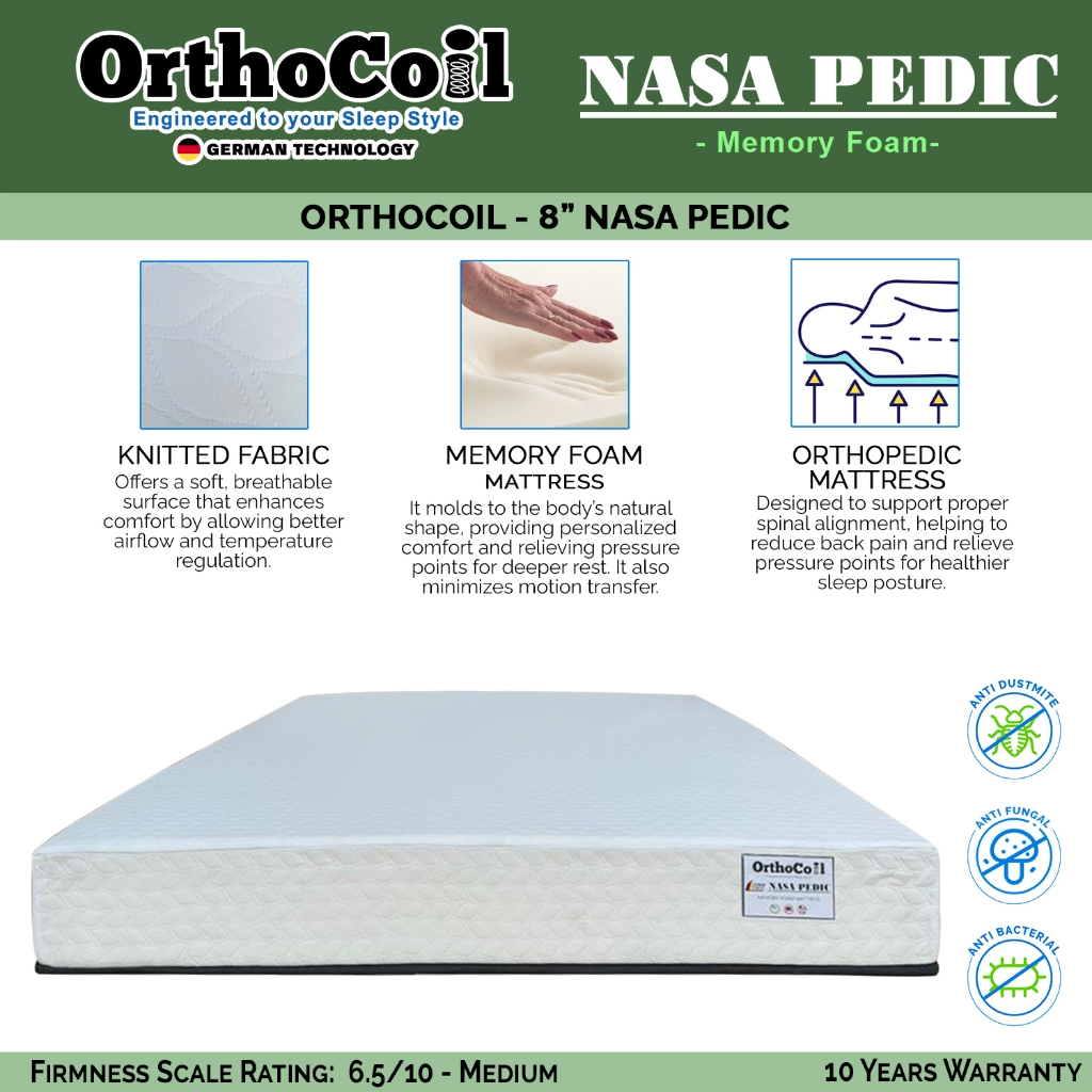 Sabrina Bed Frame + 8 inch Nasa Pedic Mattress In Single, Super Single, Queen, and King Size