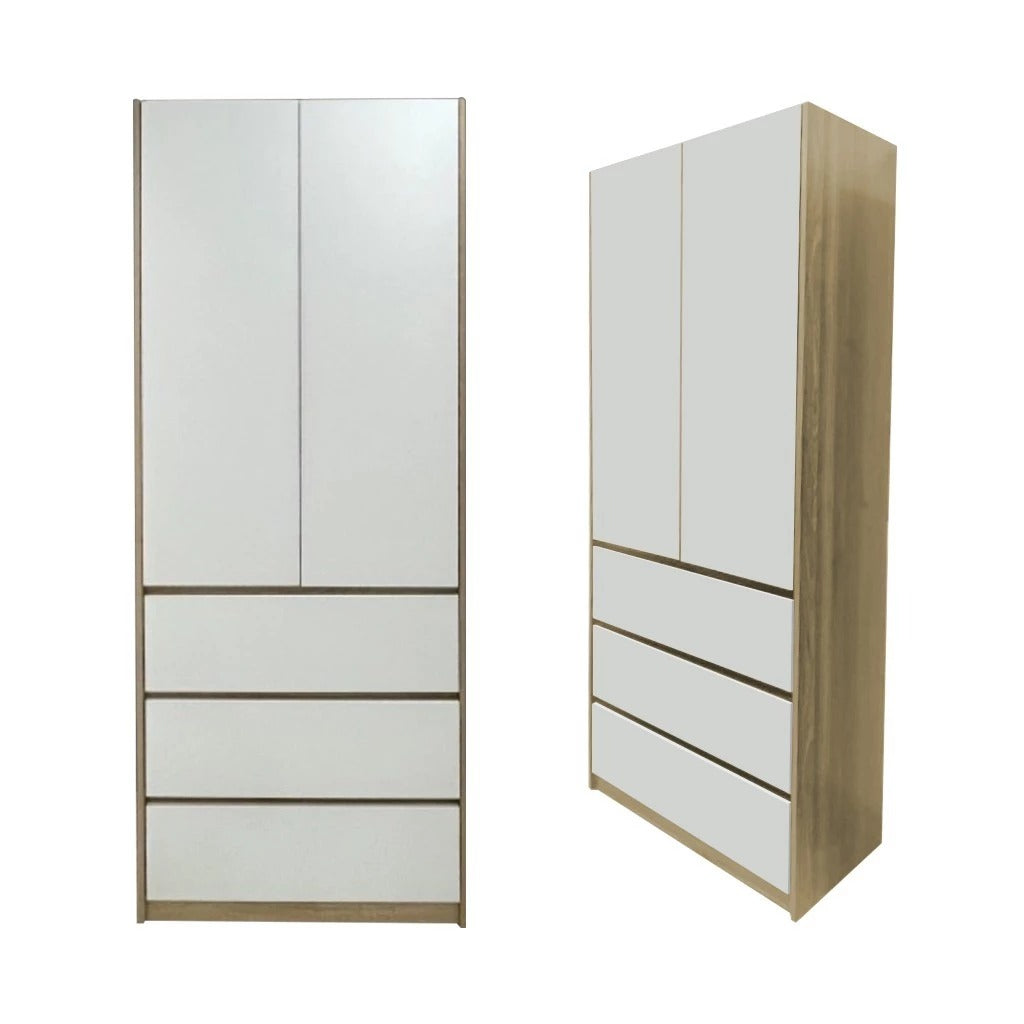 Nolin Modern 2 Door Hanging Wardrobe + 3 Layer Drawer Laminated Back Panel