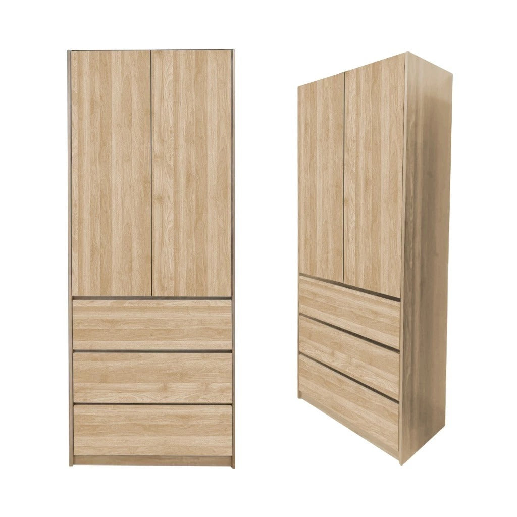 Nolin Modern 2 Door Hanging Wardrobe + 3 Layer Drawer Laminated Back Panel