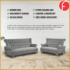 Arjon 2-Seater + 3-Seater Sofa Zigzag Spring in Grey Colour Fabric